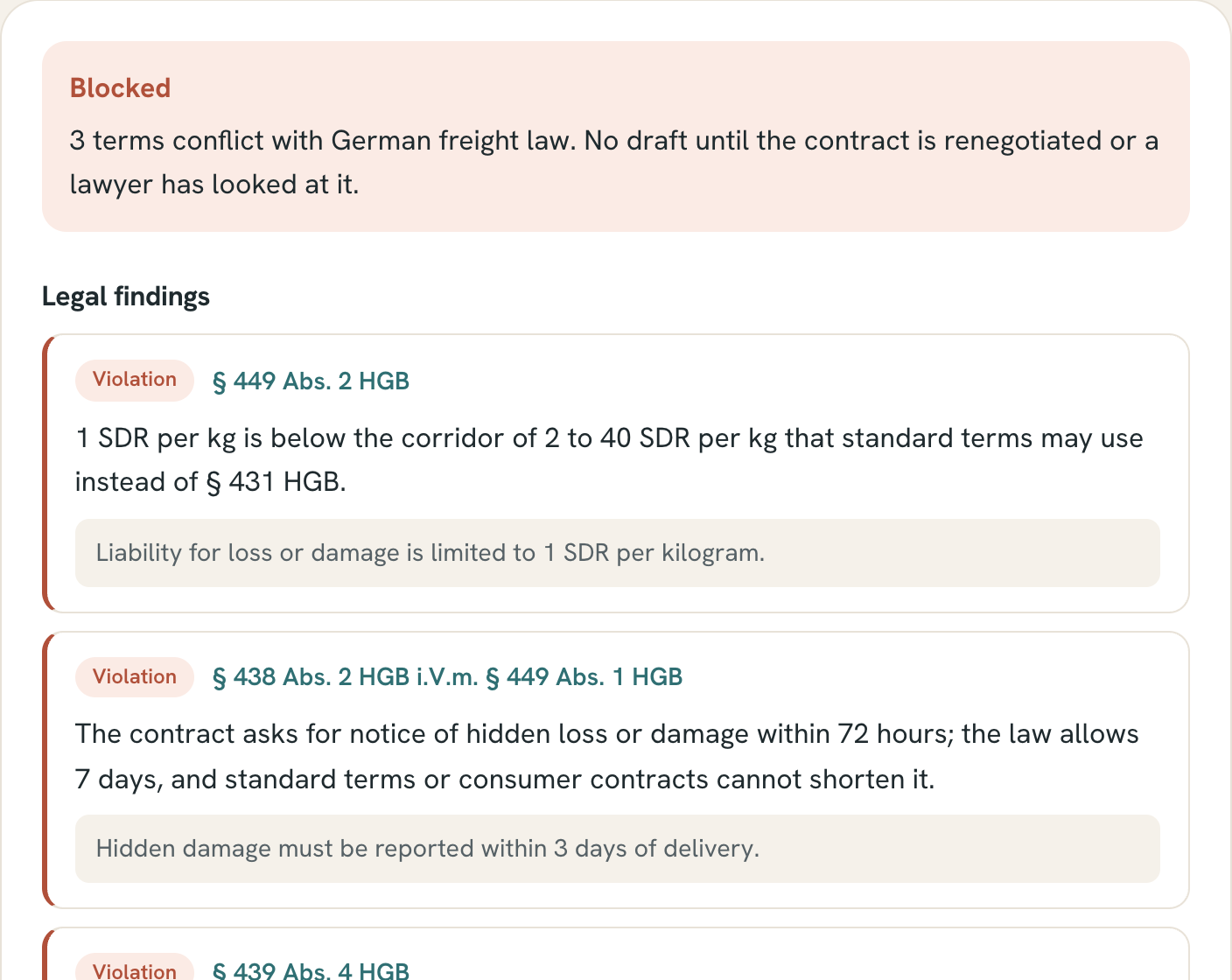 A contract blocked by three violations of German freight law